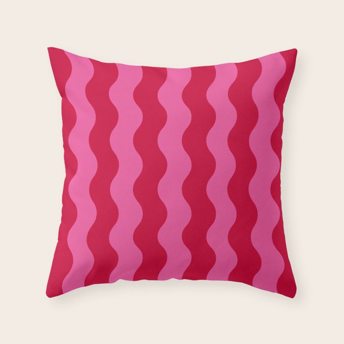 Red and Pink Candy Striped Waves Throw Pillow Gallery Image 1