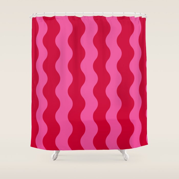 Red and Pink Candy Striped Waves Shower Curtain Gallery Image 1