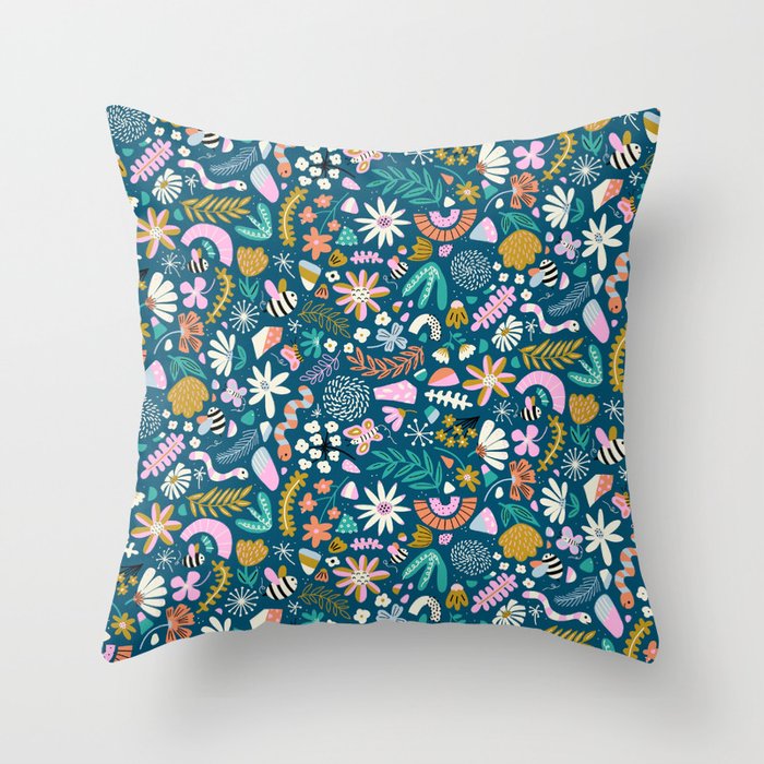 Cute Insects Kids Pattern Throw Pillow Gallery Image 1