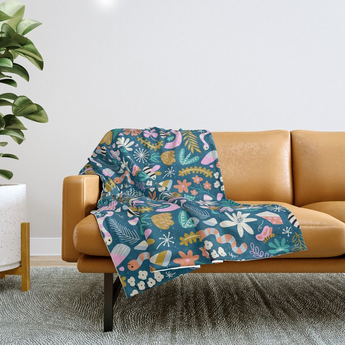 Cute Insects Kids Pattern Throw Blanket Gallery Image 1