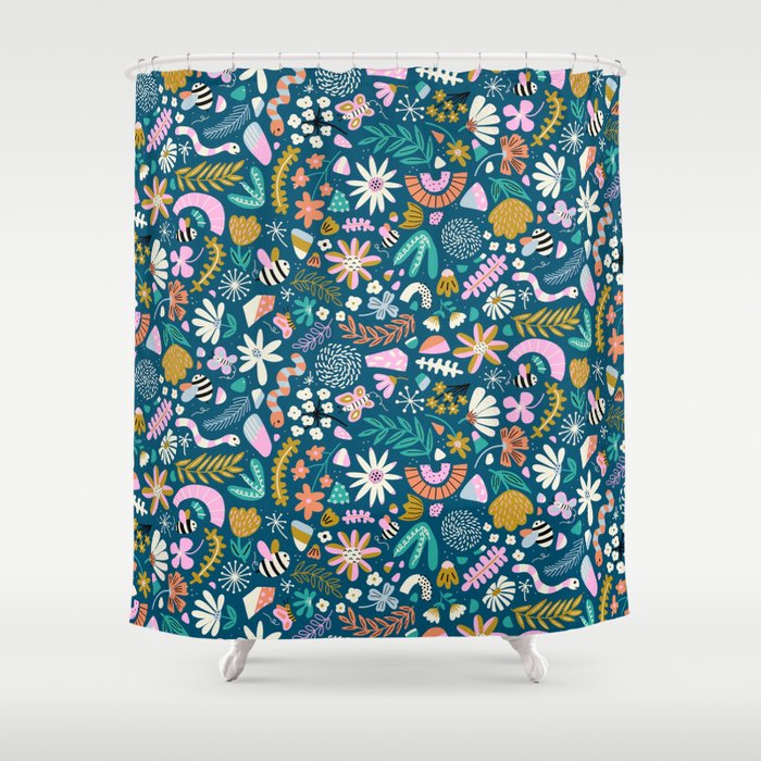 Cute Insects Kids Pattern Shower Curtain Gallery Image 1