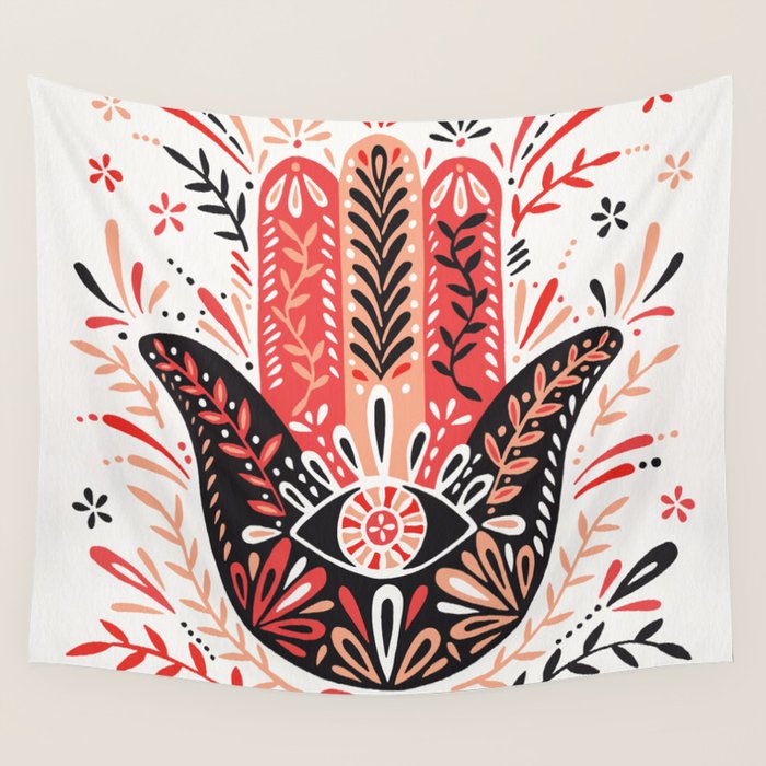 Hamsa Hand - Red & Black Palette Wall Tapestry Gallery Image 4