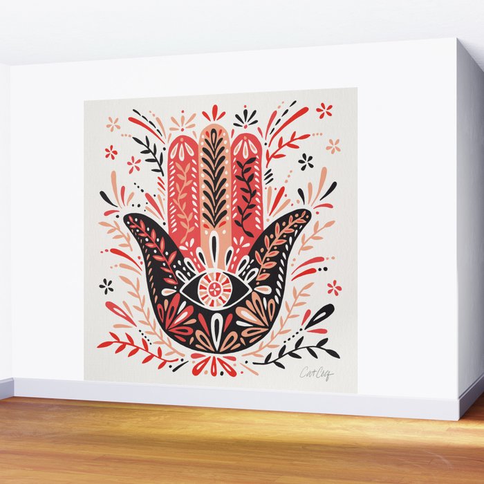 Hamsa Hand - Red & Black Palette Wall Mural Gallery Image 2