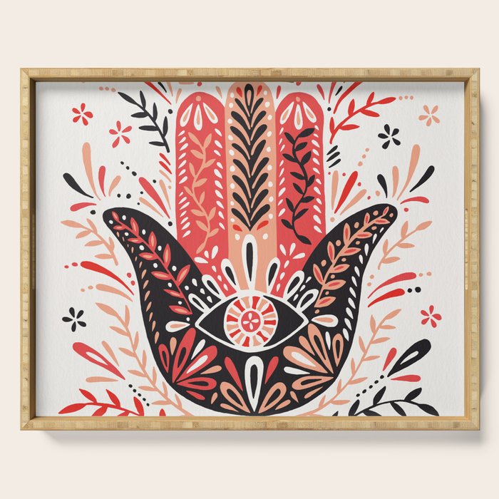 Hamsa Hand - Red & Black Palette Serving Tray Gallery Image 1