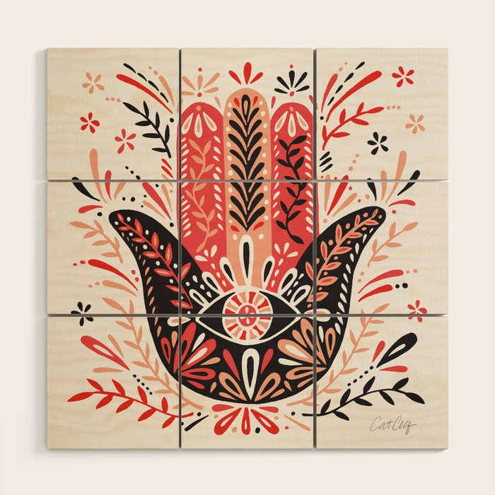 Hamsa Hand - Red & Black Palette Wood Wall Art Gallery Image 1