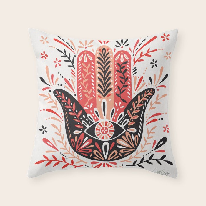 Hamsa Hand - Red & Black Palette Throw Pillow Gallery Image 6