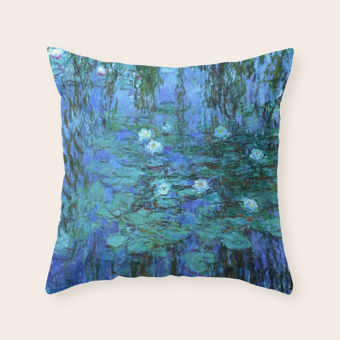 Claude Monet Water Lilies BLUE Throw Pillow Gallery Image 1