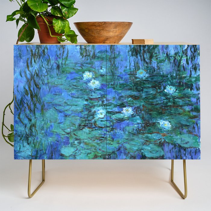 Claude Monet Water Lilies BLUE Credenza Gallery Image 1