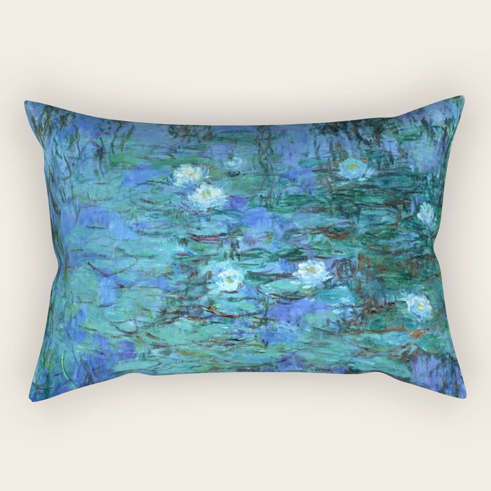 Claude Monet Water Lilies BLUE Rectangular Pillow Gallery Image 2