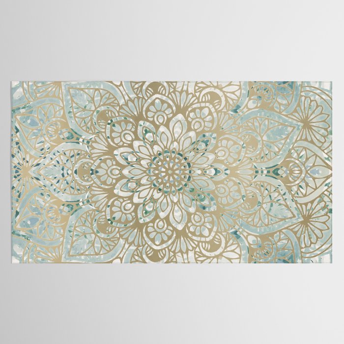 Yoga, Mandala, Teal and Gold, Wall Art Boho Tablecloth Gallery Image 2
