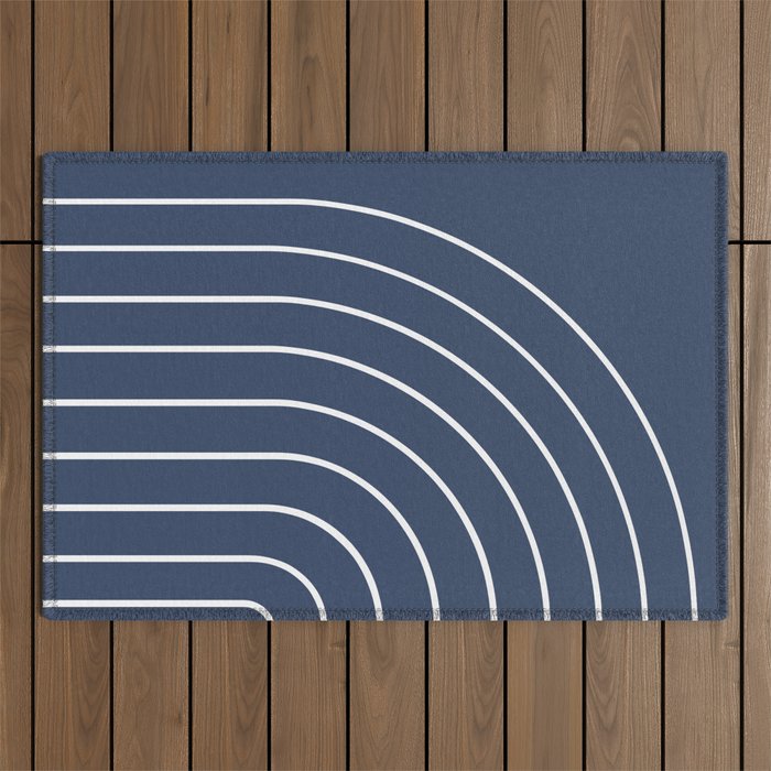 Minimal Arch XIV Navy Blue Modern Geometric Lines Outdoor Rug Gallery Image 1