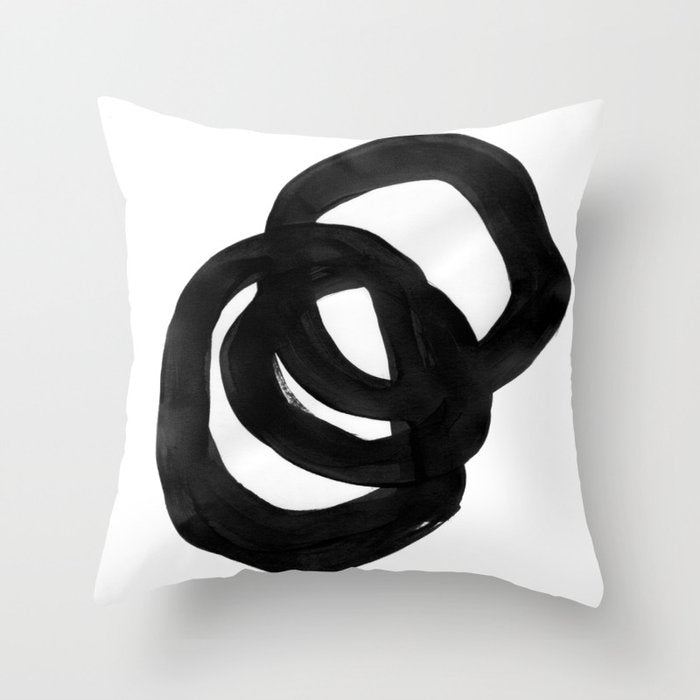 Black & White Minimalist Ink Tribal Mid Century Pattern Dark Painting Pattern Throw Pillow Gallery Image 1