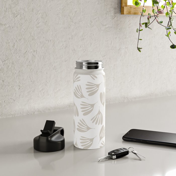 Wispy Leaves Neutral Contemporary Abstract Botanical Pattern Water Bottle Gallery Image 4