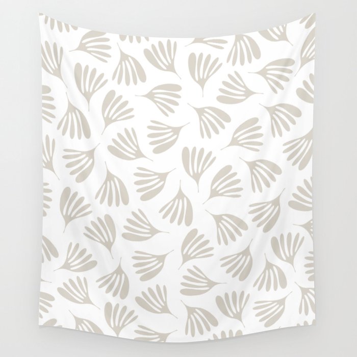 Wispy Leaves Neutral Contemporary Abstract Botanical Pattern Wall Tapestry Gallery Image 4