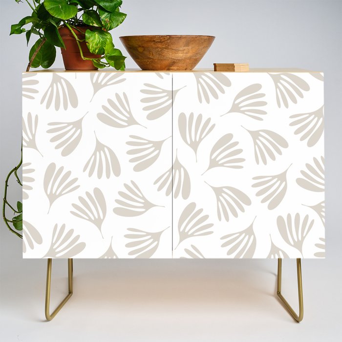 Wispy Leaves Neutral Contemporary Abstract Botanical Pattern Credenza Gallery Image 1