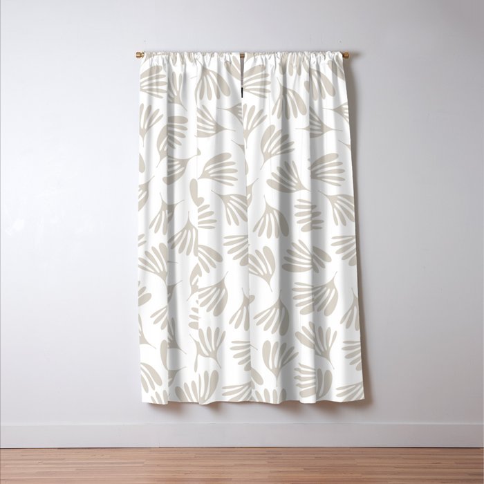 Wispy Leaves Neutral Contemporary Abstract Botanical Pattern Window Curtain Gallery Image 3