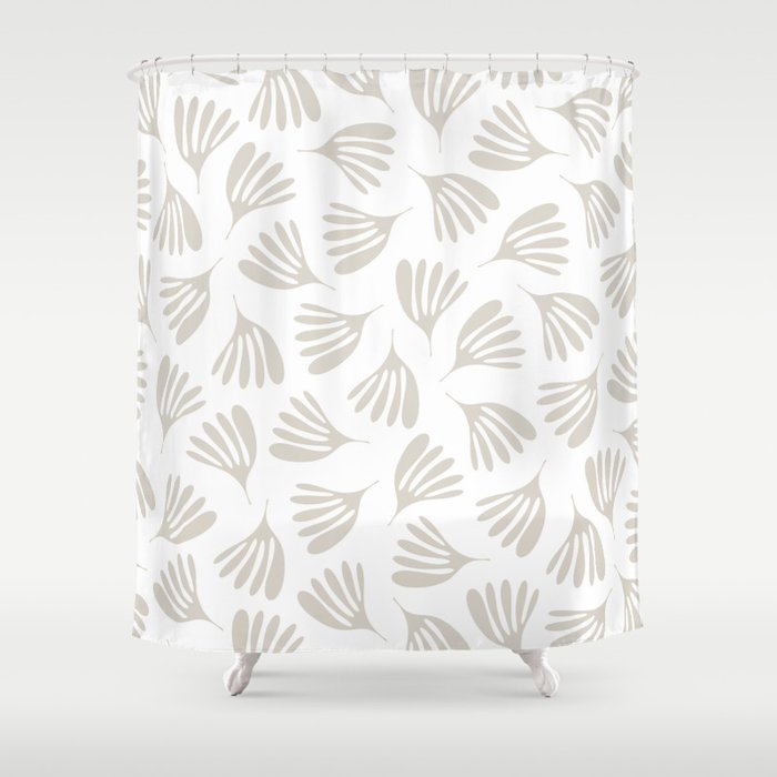 Wispy Leaves Neutral Contemporary Abstract Botanical Pattern Shower Curtain Gallery Image 1