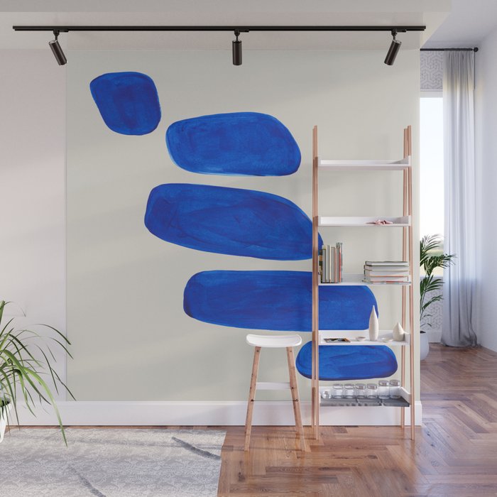 Minimalist Modern Mid Century Colorful Abstract Shapes Phthalo Blue Native Pebbles Stacked Wall Mural Gallery Image 1