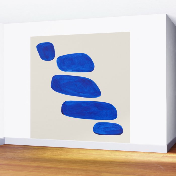 Minimalist Modern Mid Century Colorful Abstract Shapes Phthalo Blue Native Pebbles Stacked Wall Mural Gallery Image 2