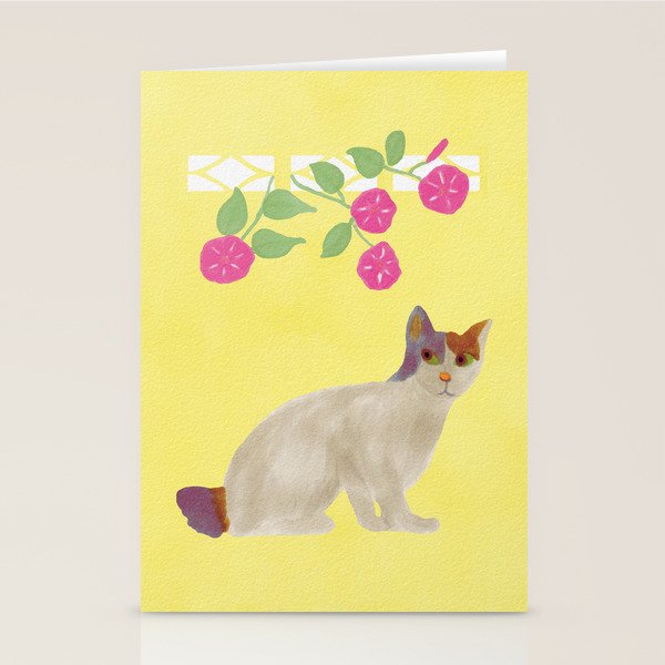 Calico Cat and Flower on Yellow Stationery Card Gallery Image 2