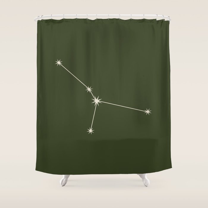 Cancer Zodiac Star Constellation Line Art Moss Green Shower Curtain Gallery Image 1