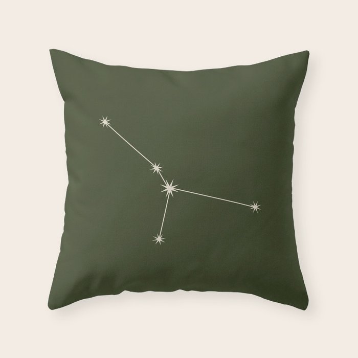 Cancer Zodiac Star Constellation Line Art Moss Green Throw Pillow Gallery Image 6