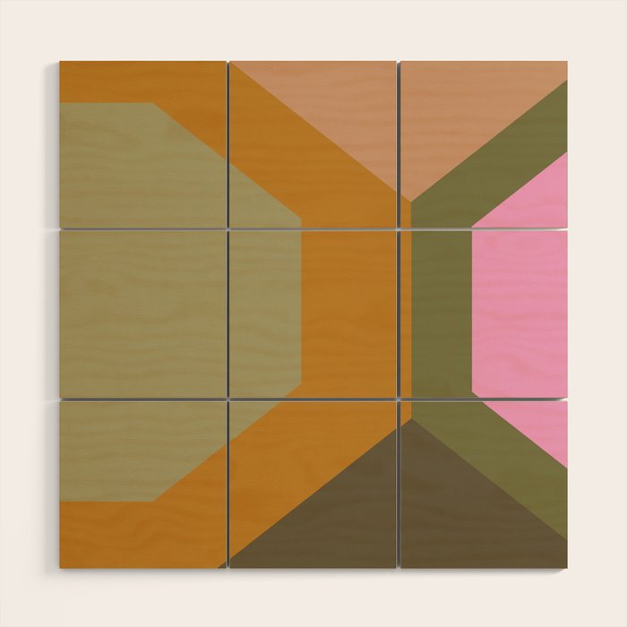 Geometric Retro Color Block Art in Earthy Tones Wood Wall Art Gallery Image 1