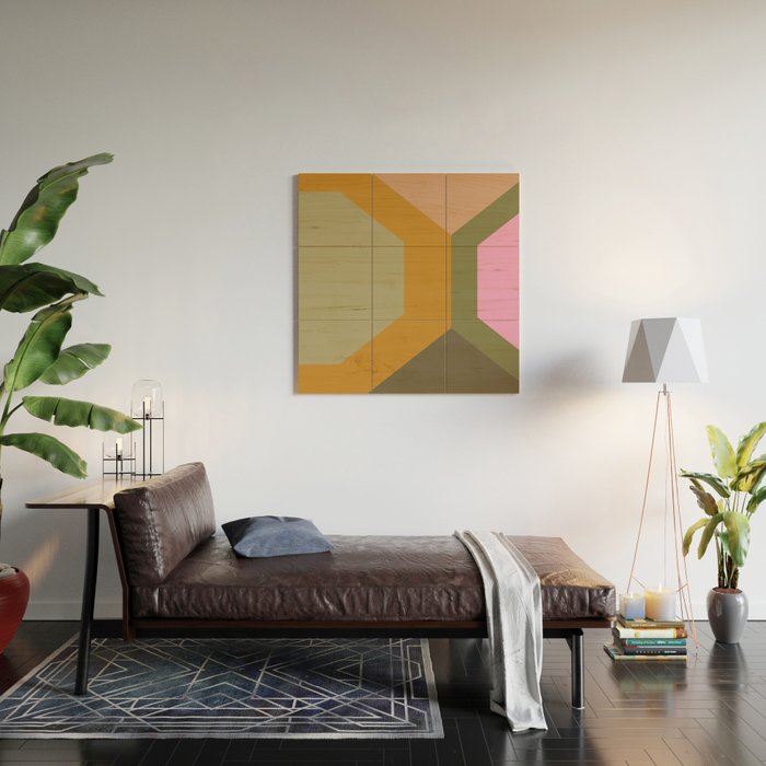 Geometric Retro Color Block Art in Earthy Tones Wood Wall Art Gallery Image 2
