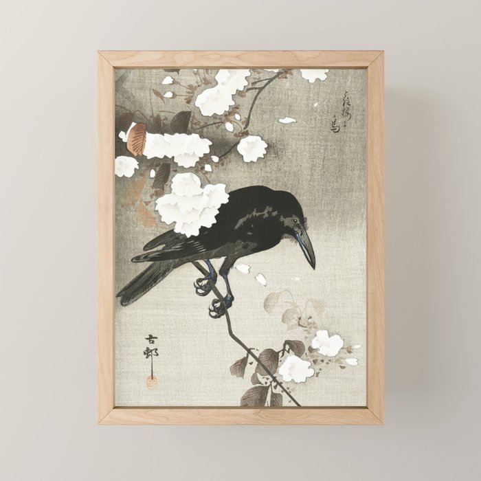 Raven on Cherry tree - Japanese vintage woodblock print Mini Art Print Gallery Image 1