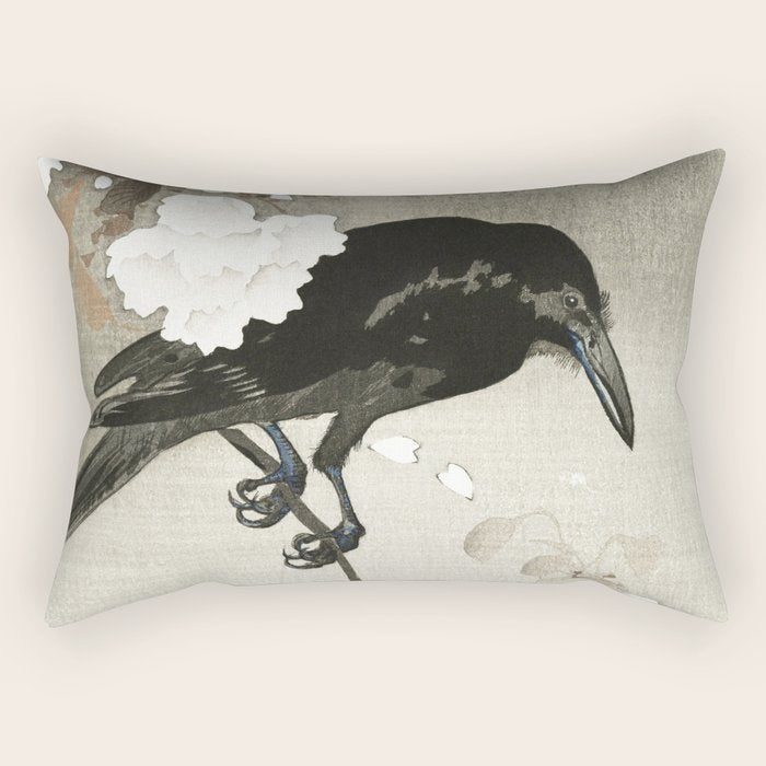 Raven on Cherry tree - Japanese vintage woodblock print Rectangular Pillow Gallery Image 2