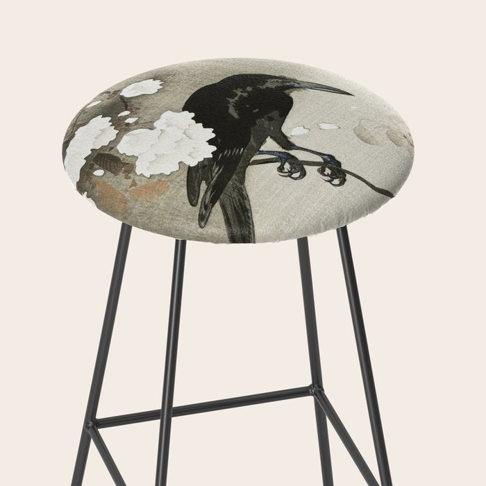 Raven on Cherry tree - Japanese vintage woodblock print Stool Gallery Image 2