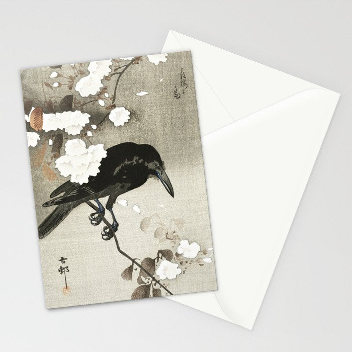 Raven on Cherry tree - Japanese vintage woodblock print Stationery Card Gallery Image 2