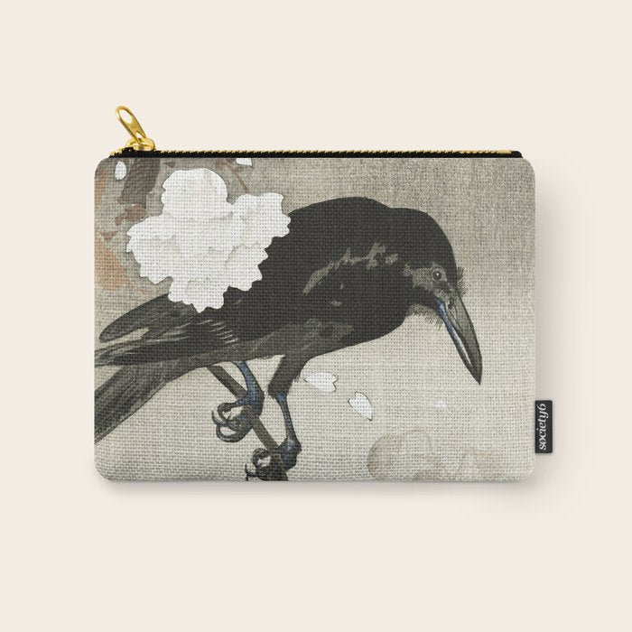 Raven on Cherry tree - Japanese vintage woodblock print Carry All Pouch Gallery Image 1