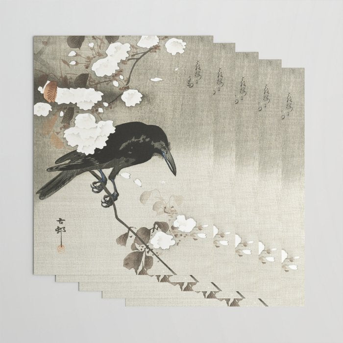 Raven on Cherry tree - Japanese vintage woodblock print Wrapping Paper Gallery Image 3