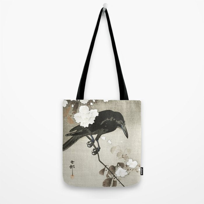 Raven on Cherry tree - Japanese vintage woodblock print Tote Bag Gallery Image 2