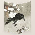 Raven on Cherry tree - Japanese vintage woodblock print Wall Tapestry Gallery Image 4