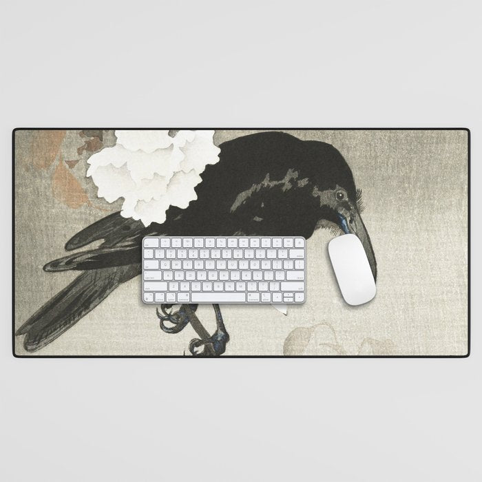 Raven on Cherry tree - Japanese vintage woodblock print Desk Mat Gallery Image 1