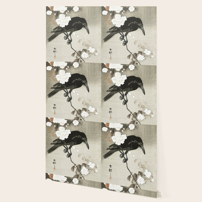 Raven on Cherry tree - Japanese vintage woodblock print Wallpaper Gallery Image 2