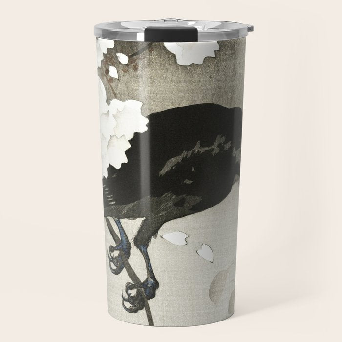 Raven on Cherry tree - Japanese vintage woodblock print Travel Mug Gallery Image 1