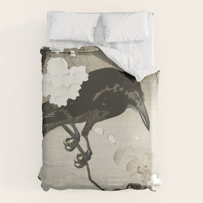 Raven on Cherry tree - Japanese vintage woodblock print Duvet Cover Gallery Image 6