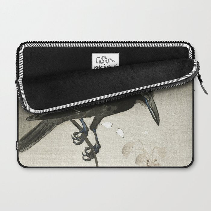 Raven on Cherry tree - Japanese vintage woodblock print Laptop Sleeve Gallery Image 2