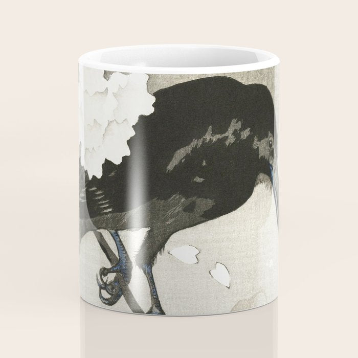 Raven on Cherry tree - Japanese vintage woodblock print Coffee Mug Gallery Image 4