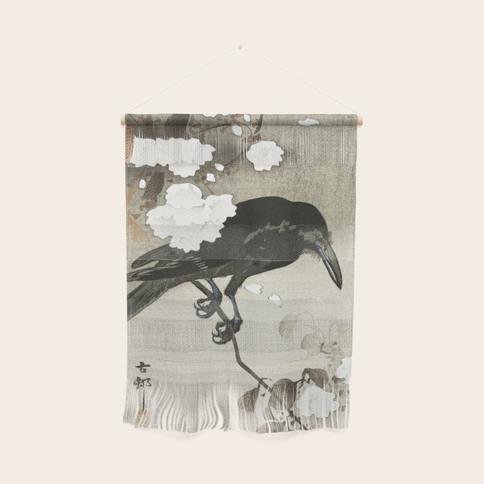 Raven on Cherry tree - Japanese vintage woodblock print Wall Hanging Gallery Image 1