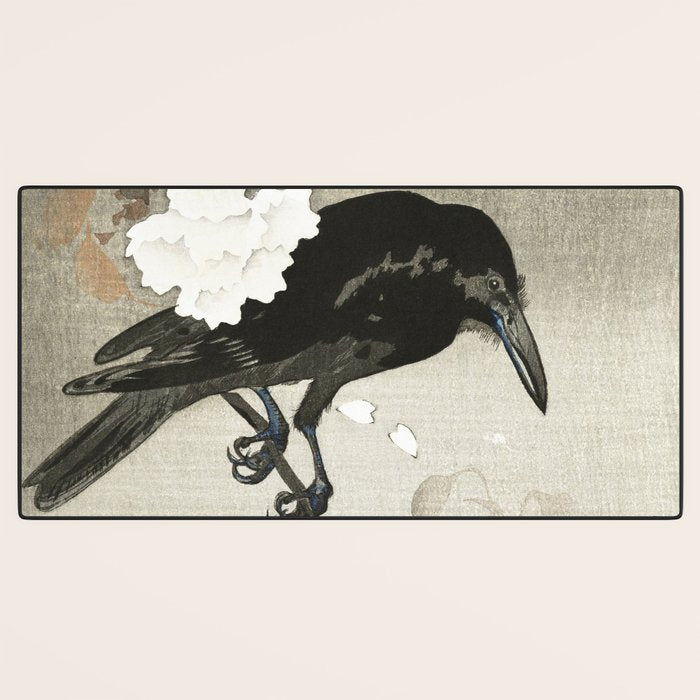 Raven on Cherry tree - Japanese vintage woodblock print Desk Mat Gallery Image 3