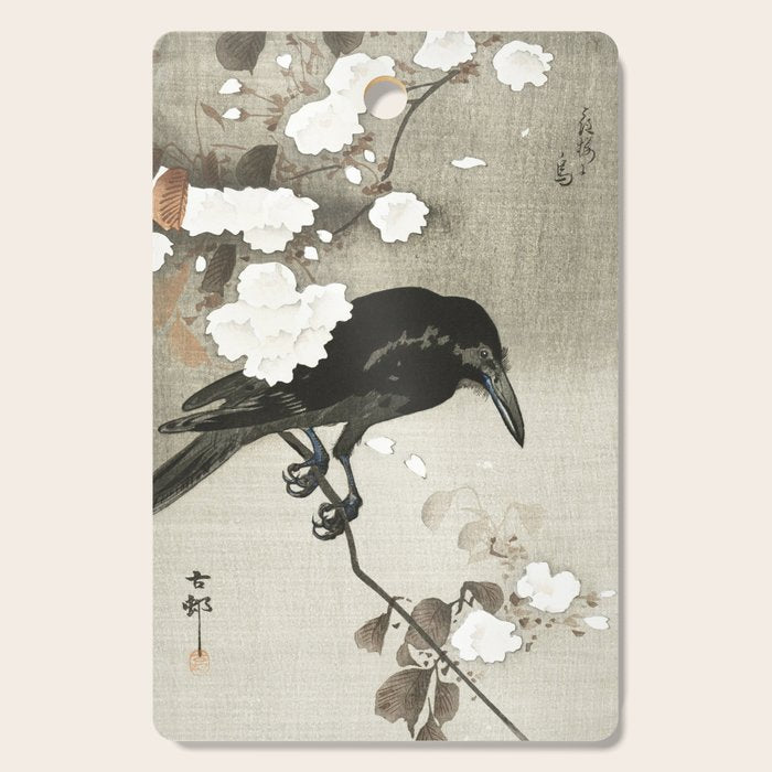Raven on Cherry tree - Japanese vintage woodblock print Cutting Board Gallery Image 1