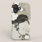 Raven on Cherry tree - Japanese vintage woodblock print iPhone Case Gallery Image 1