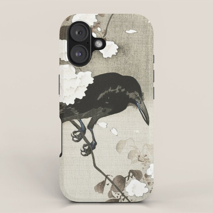 Raven on Cherry tree - Japanese vintage woodblock print iPhone Case Gallery Image 1