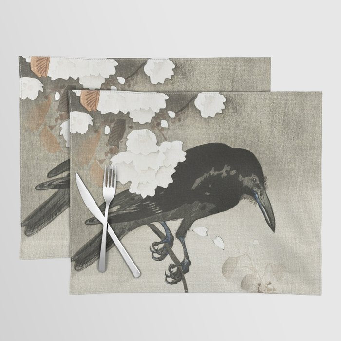 Raven on Cherry tree - Japanese vintage woodblock print Placemat Gallery Image 1