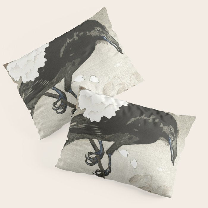 Raven on Cherry tree - Japanese vintage woodblock print Pillow Sham Gallery Image 1