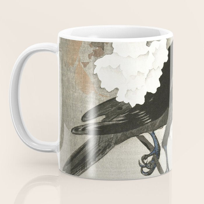 Raven on Cherry tree - Japanese vintage woodblock print Coffee Mug Gallery Image 3
